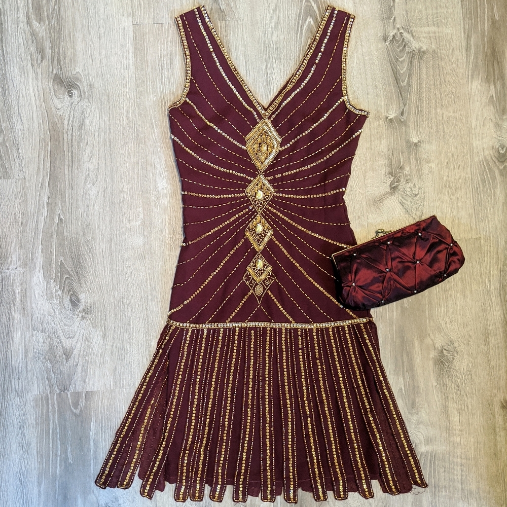 Deep Red Beaded Flapper Dress | Unique Vintage - Picture 1 of 4